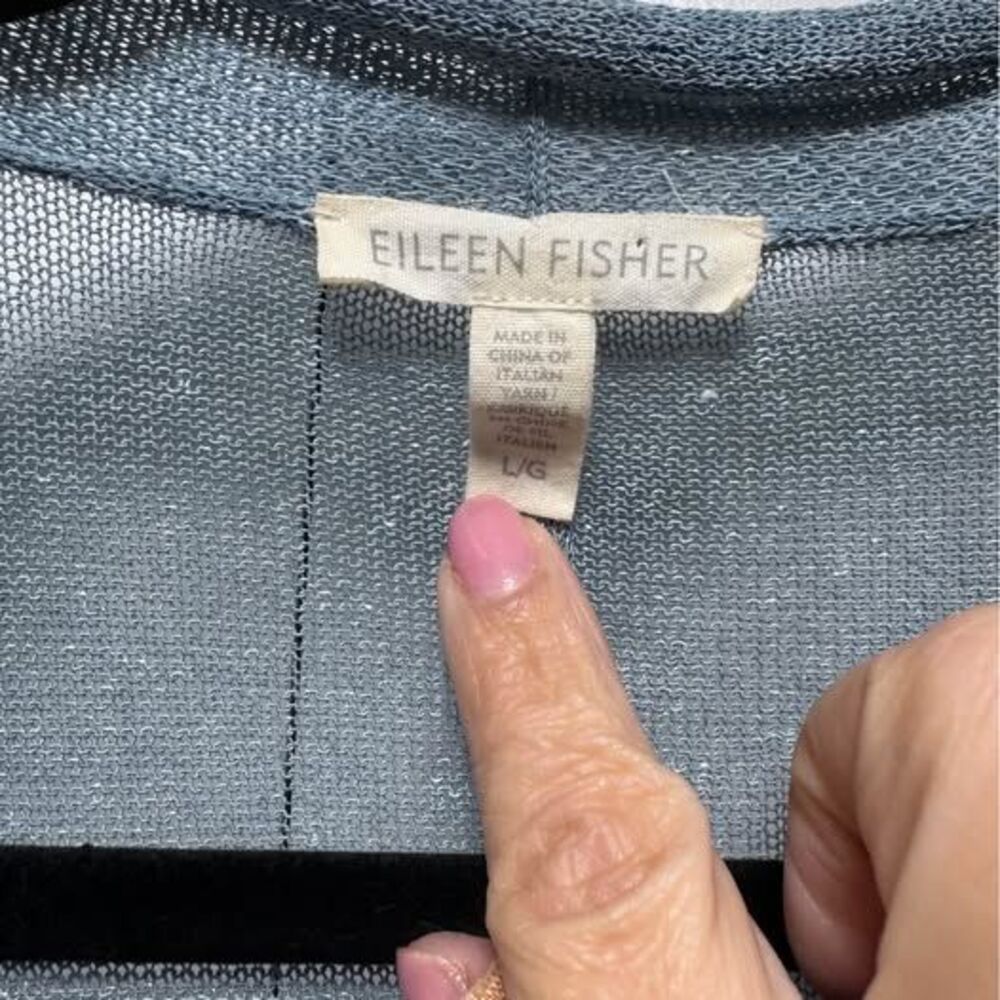 Eileen Fisher Blue Steel Organic Linen Crepe Shimmer Duster Cardigan L EUC - Picture 2 of 5